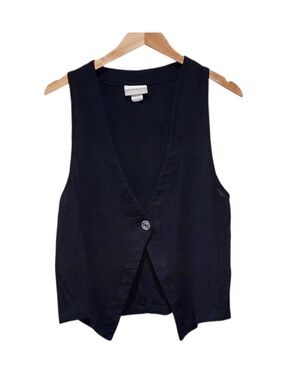 Vintage Black Sleeveless V-Neck Button Vest